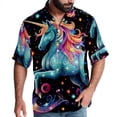 thumbnail image 1 of Starry Unicorn Men's Short Sleeve Hawaiian Shirt Button Down Poplin Beach Casual Printed Unisex Summer Tops, 1 of 6
