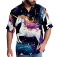 thumbnail image 1 of Starry Unicorn Men's Short Sleeve Poplin Shirt, Casual Printed Button Down Summer Beach Shirt - Unisex, 1 of 6