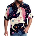 thumbnail image 1 of Starry Unicorn Men's Short Sleeve Poplin Shirt, Casual Printed Button Down Top for Summer Beach, Spread Collar Unisex Beach Shirt, 1 of 6