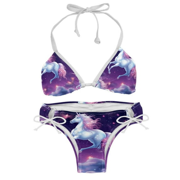 Starry Unicorn One-Piece Swimsuit Bikini Set, Detachable Sponge, Adjustable Strap, Two-Pack, Beach Vacation Wear