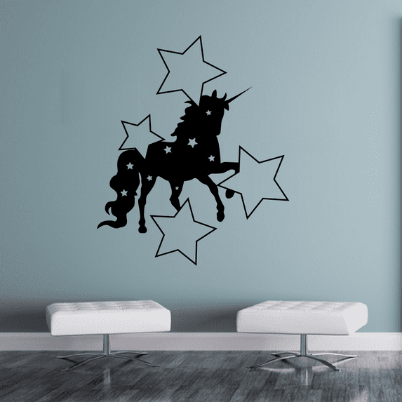 Starry Unicorn Stars Star Magical Unicorns Wall Sticker Art Decal for Girls Boys Kids Room Bedroom Nursery Kindergarten House Fun Home Decor Stickers Wall Art Vinyl Decoration Size (40x24 inch)