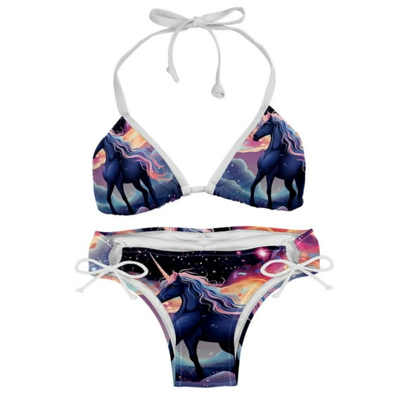Starry Unicorn Swim Wear Bikini Set with Detachable Sponge & Adjustable Strap, Two-Pack for Versatile Swimming Suit Styles