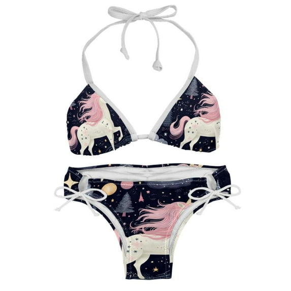 Starry Unicorn Swim Wear Bikini Set with Detachable Sponge & Adjustable Strap, Two-Pack for Versatile Swimming Suit Styles