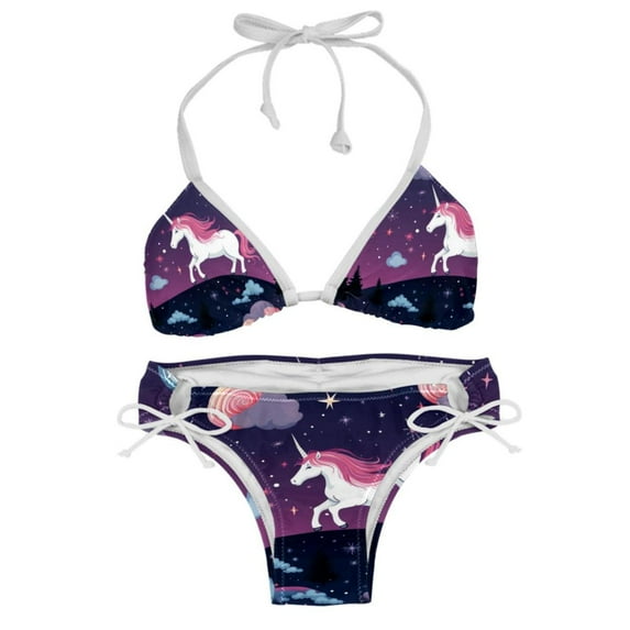 Starry Unicorn Swimsuit Women Bikini Sets, Detachable Sponge Adjustable Strap Swim Suits, Two-Pack- Beachwear Pool Party Summer Vacation