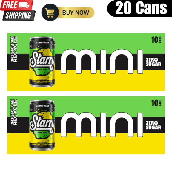 Starry Zero Sugar Lemon Lime Soda, Caffeine Free, Mini Cans, 7.5 fl oz Cans, 20 Pack