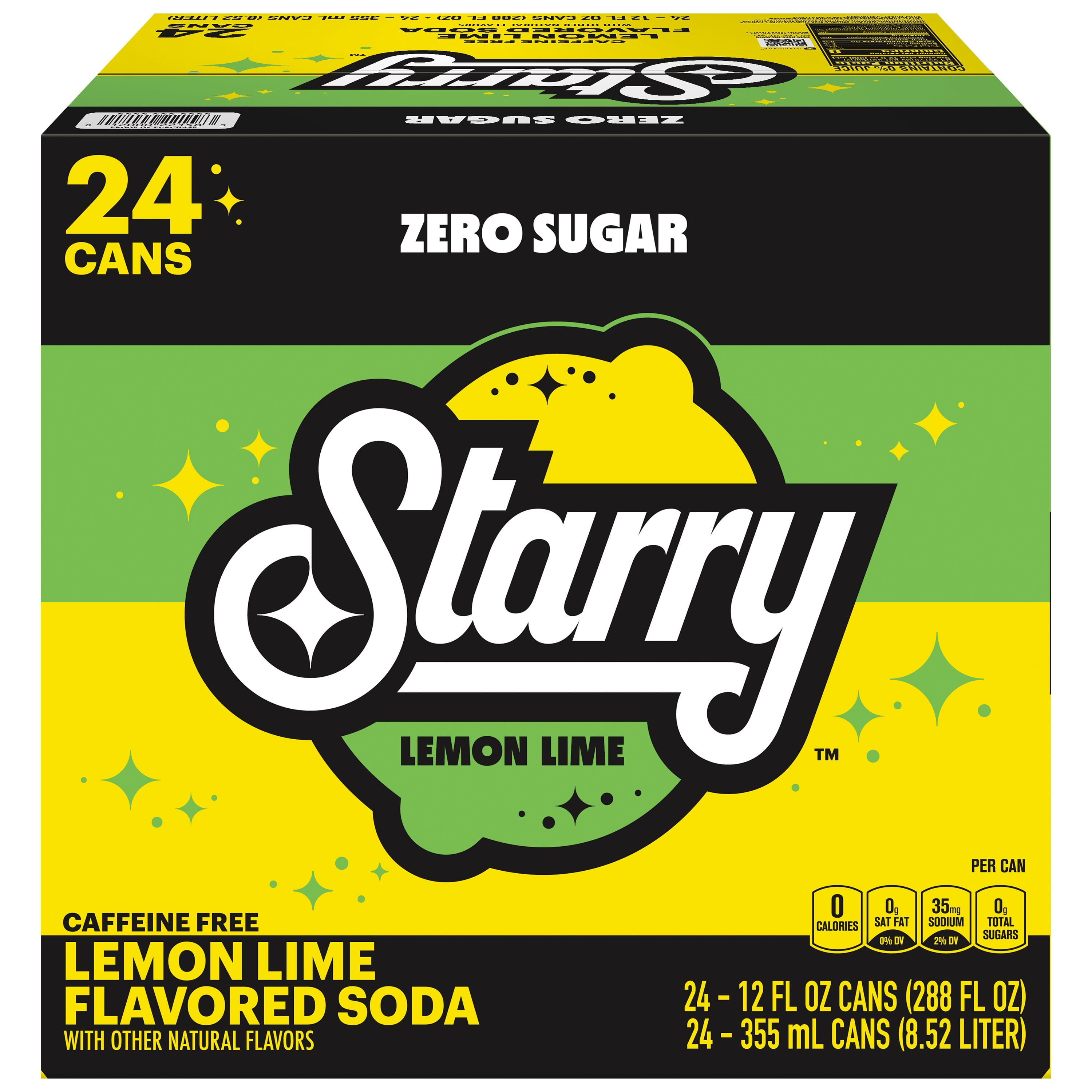 Starry Zero Sugar Lemon Lime Soda Pop, 12 fl oz, 24 Pack Cans
