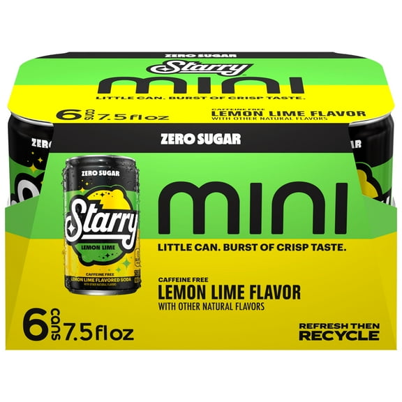 Starry Zero Sugar Soda Pop Lemon Lime 7.5 fl oz 6 Pack, Paperboard