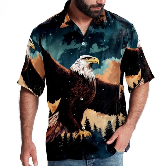 Starry bird Men's Short Sleeve Poplin Shirt, Casual Printed Button Down, Summer Beach Hawaiian Shirts, Unisex