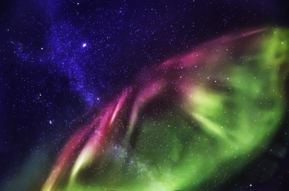 Starry evening with the Aurora Borealis or Northern Lights and the Milky Way Galaxy Abisko Lapland Sweden Canvas Art - Panoramic Images (12 x 36)