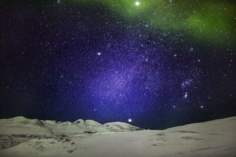 Starry evening with the Aurora Borealis or Northern Lights and the Milky Way Galaxy Abisko Lapland Sweden Canvas Art - Panoramic Images (27 x 9)