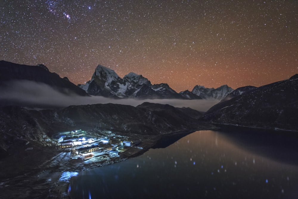 Starry night above Gokyo village in the Himalayas of Nepal Canvas Art - Jeff DaiStocktrek Images (34 x 23)
