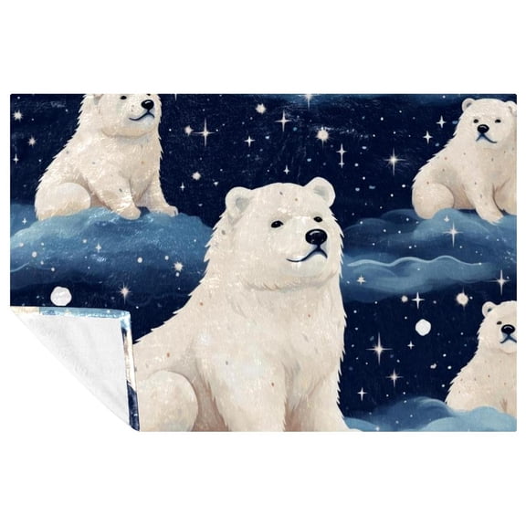 Starry sky polar bear Microfiber Throw Blanket - Soft and Warm Printed Blanket for Sofa, Bed, Couch, Office, and Camping