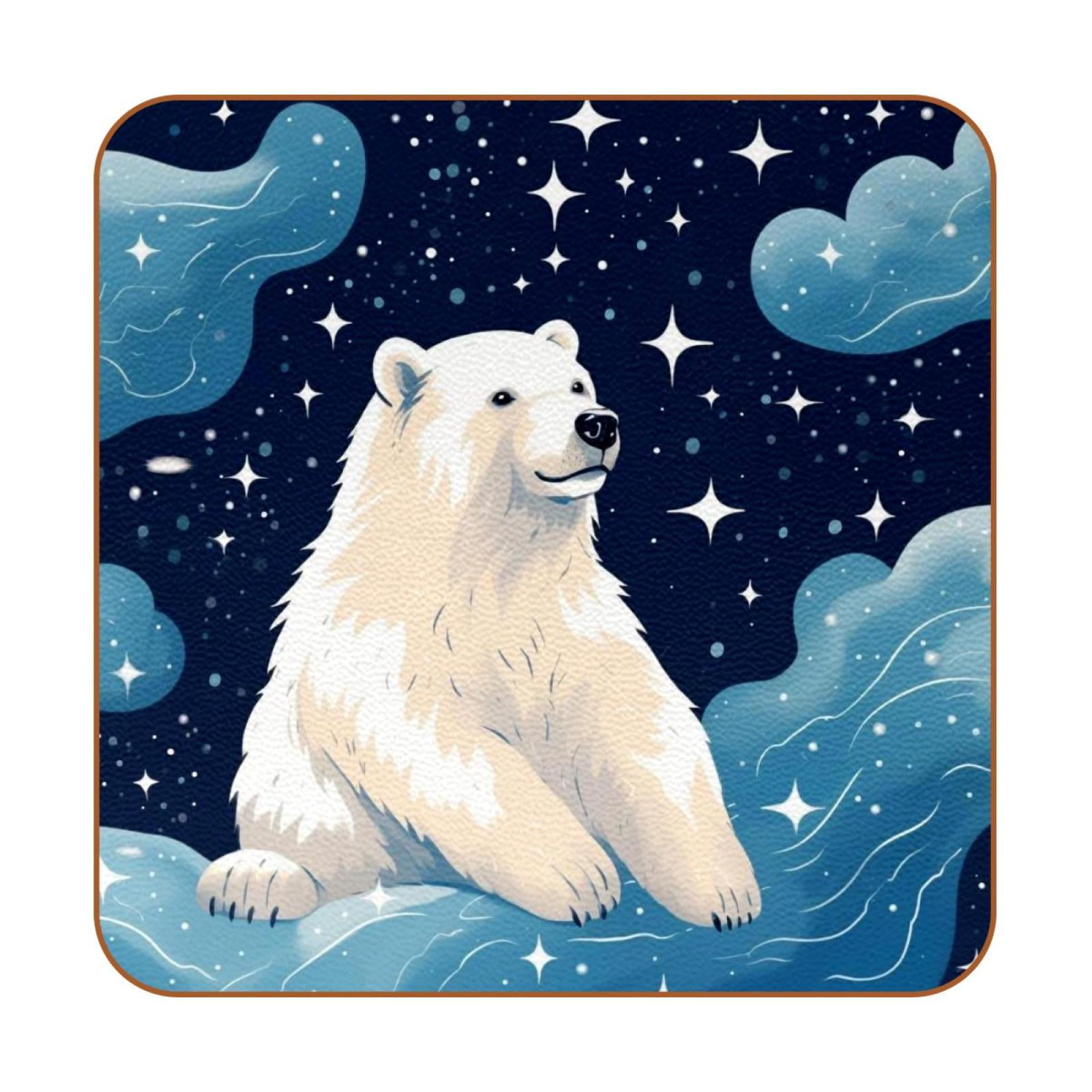 Starry sky polar bear Square Car Coasters (6PCS) - Microfiber Leather
