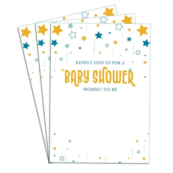 Stars 25 Sets Baby Shower Invitation Cards Cute Blank Invites for Gender Reveal Party, 5x7 Inch