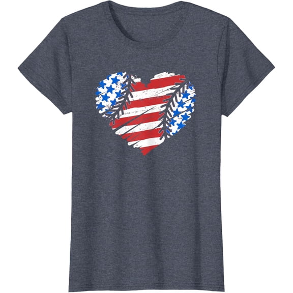 Stars And Stripes Baseball Heart For Fourth Of July T-Shirt