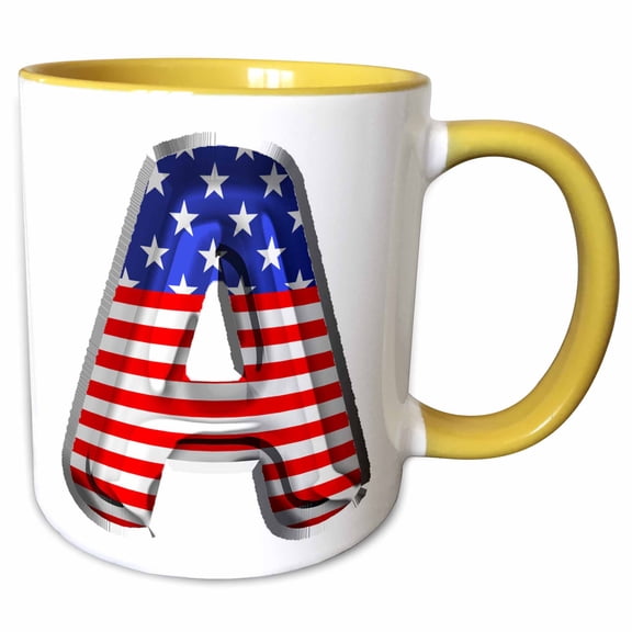 3drose, Stars and Stripes Monogram Initial A, 11oz Two-tone Yellow Mug