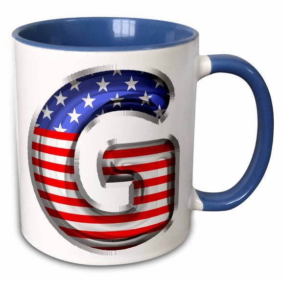 3drose, Stars and Stripes Monogram Initial G, 11oz Two-tone Blue Mug