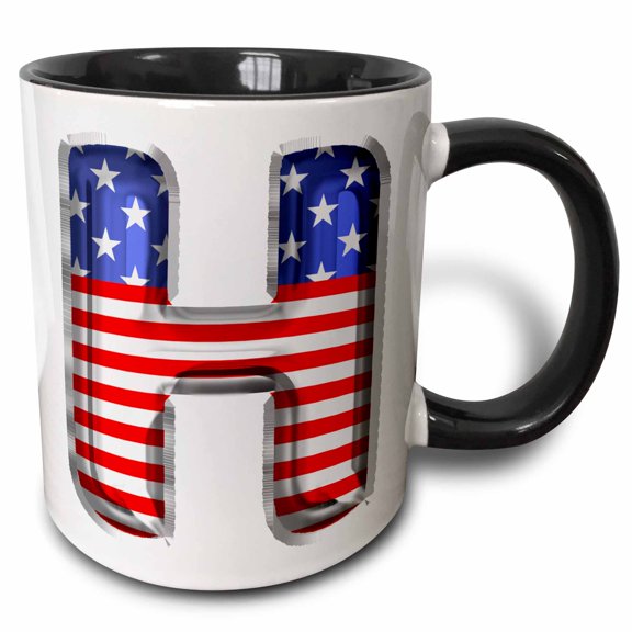 3drose, Stars and Stripes Monogram Initial H, 11oz Two-tone Black Mug