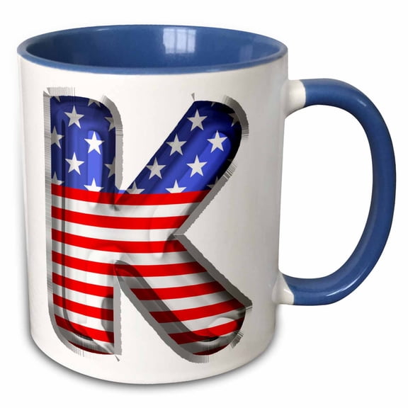 3drose, Stars and Stripes Monogram Initial K, 11oz Two-tone Blue Mug