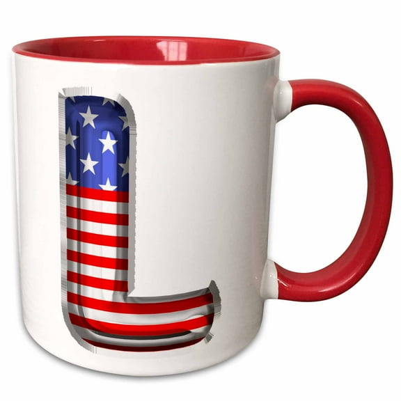 3drose, Stars and Stripes Monogram Initial L, 11oz Two-tone Red Mug