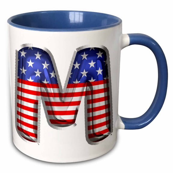 3drose, Stars and Stripes Monogram Initial M, 11oz Two-tone Blue Mug