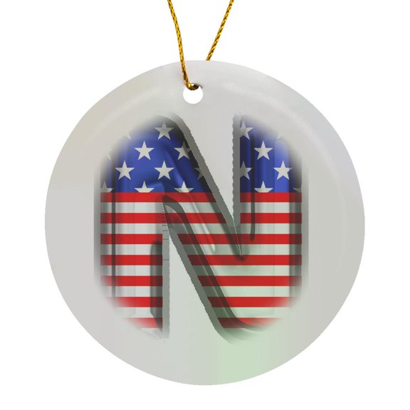 3drose, Stars and Stripes Monogram Initial N, Circle Porcelain Ornament