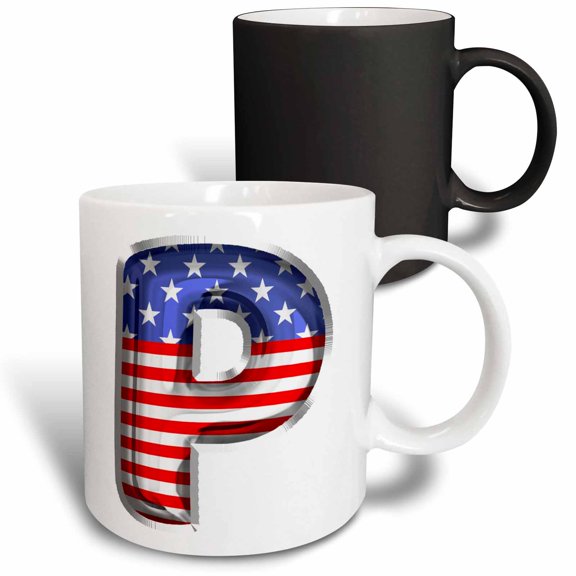 3drose, Stars and Stripes Monogram Initial P, 11oz Magic Transforming Mug