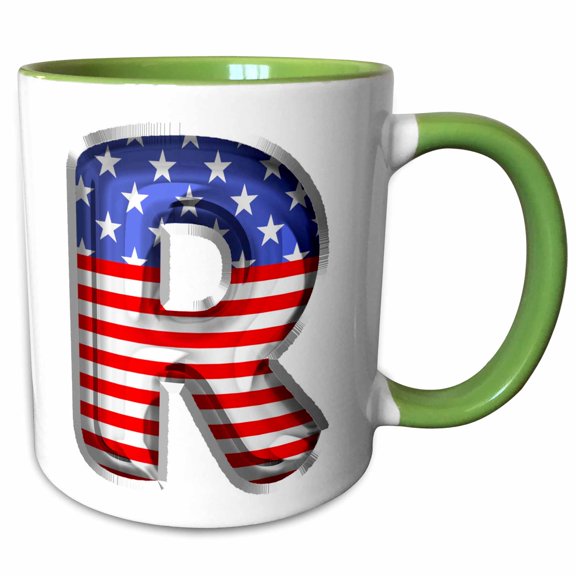 3drose, Stars and Stripes Monogram Initial R, 11oz Two-tone Green Mug