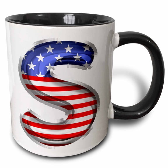 3drose, Stars and Stripes Monogram Initial S, 11oz Two-tone Black Mug