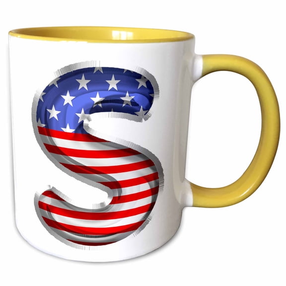 3drose, Stars and Stripes Monogram Initial S, 15oz Two-tone Yellow Mug