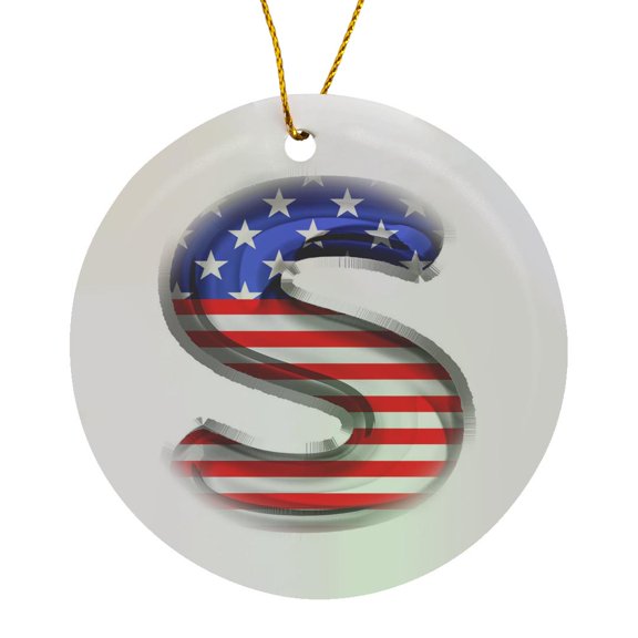 3drose, Stars and Stripes Monogram Initial S, Circle Porcelain Ornament