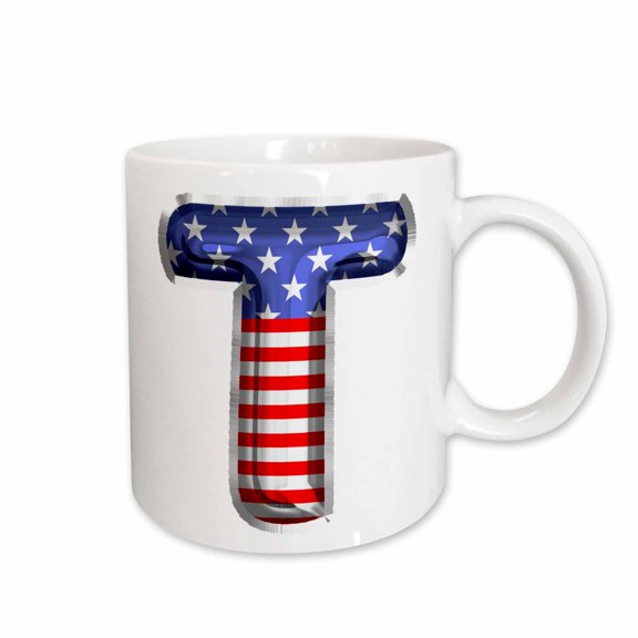 3drose, Stars and Stripes Monogram Initial T, 11oz Mug
