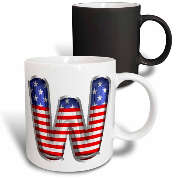 3drose, Stars and Stripes Monogram Initial W, 11oz Magic Transforming Mug