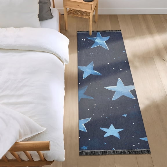 Stars Blue Cute Bedside Runner Rug 2'x 6' Non Slip Carpet Floor Mat Area Rug