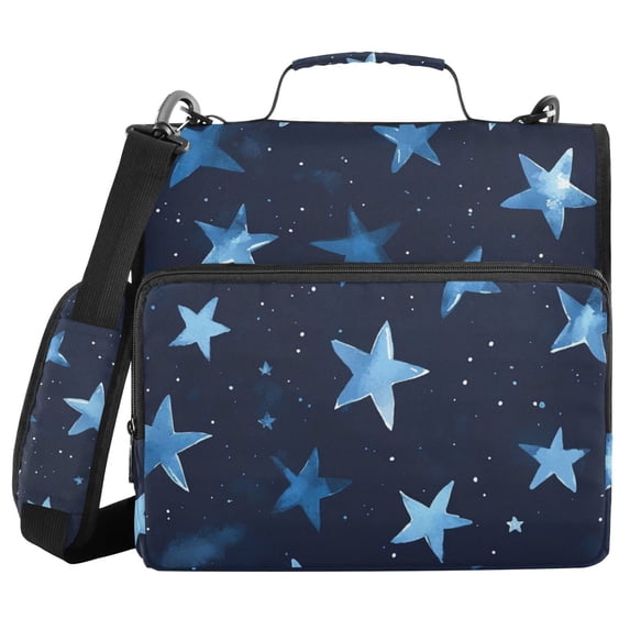 Stars Blue Cute Binder Bag with Shoulder Strap 3 Ring Zipper Binder File Folder Document Storage