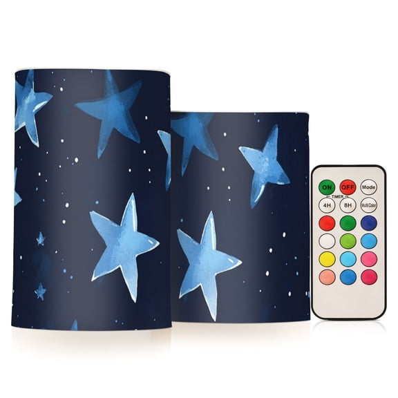 Stars Blue Cute Flickering Flameless Candles LED Tealight Battery Operated with Remote Set of 2 Holiday Decor Ornaments
