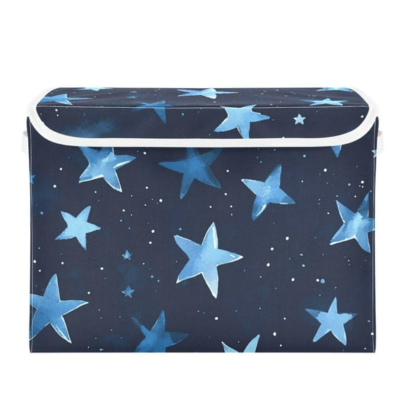Stars Blue Cute Foldable Storage Bin with Lid and Handle Collapsible Storage Box 16.5 x 12.6 x 11.8 inches