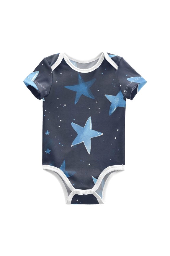 Stars Blue Cute Pure Cotton Bodysuit Short Sleeve Pajamas One-Piece Romper Unisex 6M