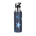 thumbnail image 1 of Stars Blue Cute Sports Bottle with Straw Stainless Steel Water Jug Portable Thermal Cup Leak-proof 600ML, 1 of 9