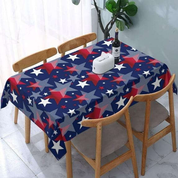Stars and Blue Table Cloth Waterproof Washable, 4th of July Tablecloth for Kitchen Dining Room Party Picnic Farmhouse Holiday Decorations, 54"X72" Rectangular Decorative Table Cover