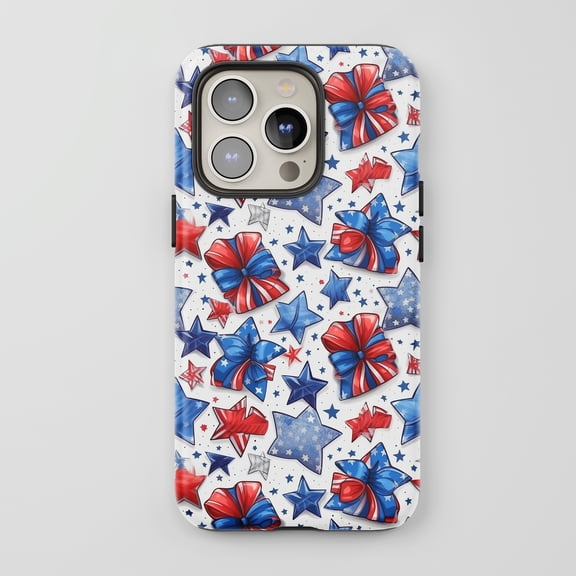 Stars Bows For All iPhone Series Tough Phone Case Patriotic Theme Red White Blue