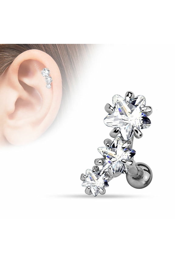 Stars Cartilage Tragus Body Jewelry 16g 1/4" CZ Prong Surgical Steel