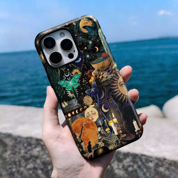 Stars Celestial Galaxy Moon Sun Star Astrology Tough Phone Case, Dual-Layer Protective Cover for iPhone