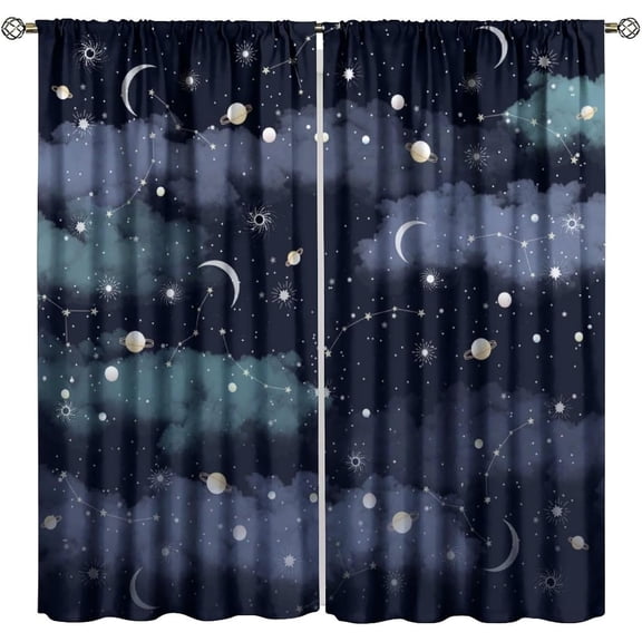 Stars Clouds Curtains,Dreamy Night Sky and Clouds Print Decoration Bedroom Living Room Window Treatment Set -42"W x 63"L (Pack of 2)