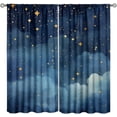 thumbnail image 1 of Stars Clouds Curtains, Watercolor Gold Shining Constellations Night Sky Pattern for Room Window Decor, Rod Pocket Print Blackout Drapes for Living Room Bedroom Kitchen 2 Panel Set 21"W X 54"L, 1 of 6
