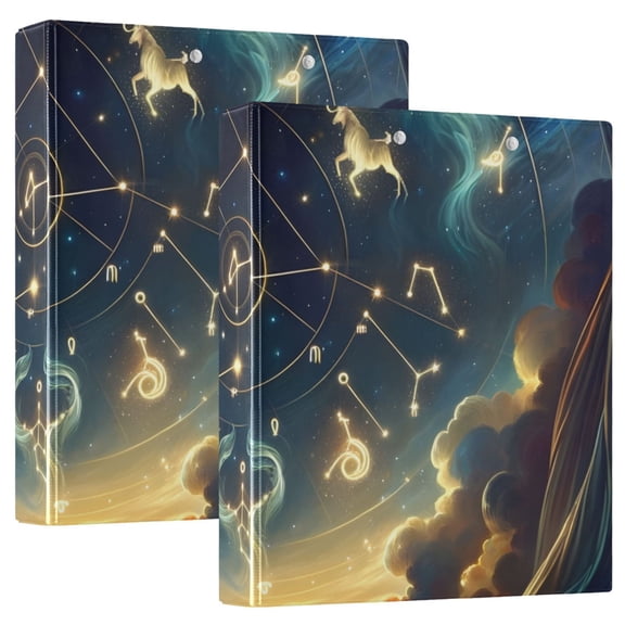 Stars Constellation 3 Ring Binders 1.5 inch Hardcover File Folders with Interior Pockets A4 Size Organizer for School Office Hospital Set of 2