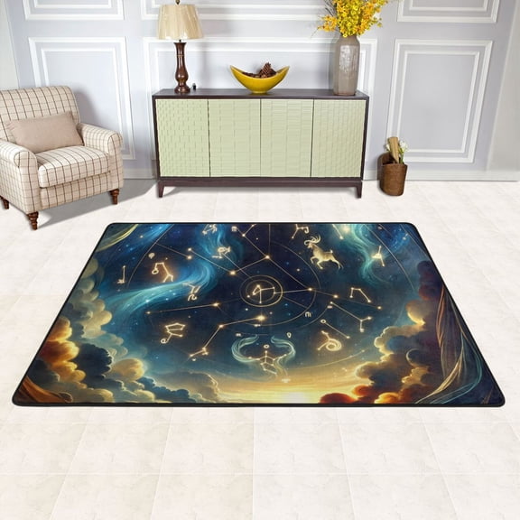 Stars Constellation Area Rug Washable 72 x 48 Floor Carpet Mat Non Slip for Bedroom Living Room Kids Room Home Decor