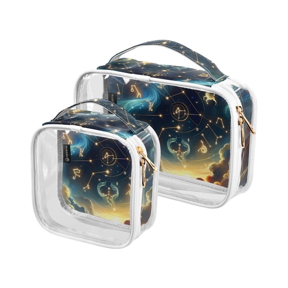 Stars Constellation Clear Cosmetic Bags with Handles PVC Toiletry Bags Zipper Waterproof Portable for Traveling 2 Pcs
