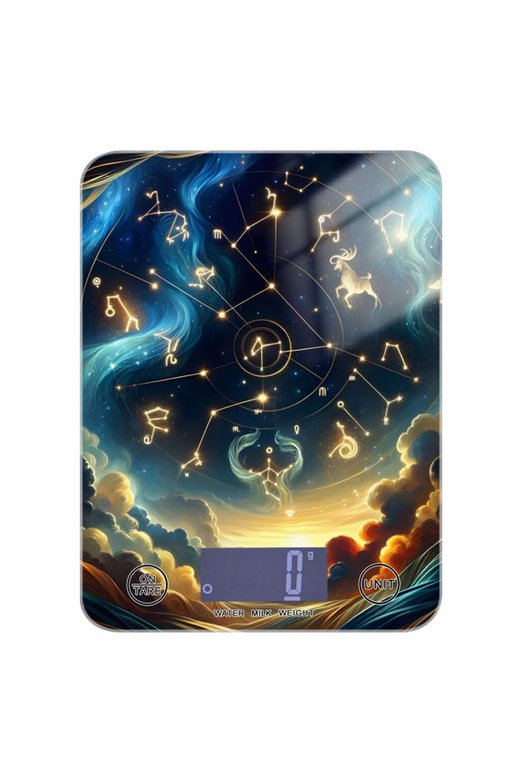 Stars Constellation Food Scale Digital Kitchen Scale Waterproof Tempered Glass Tare Function 11 lb for Baking Cooking Meal Prep