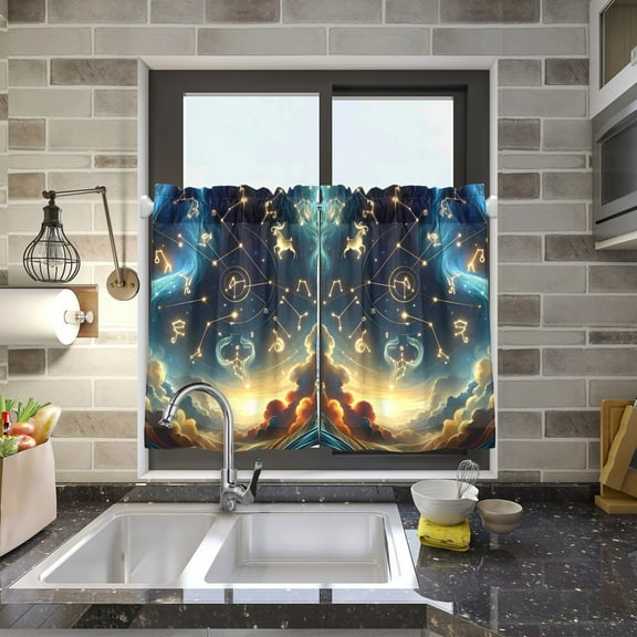 Stars Constellation Kitchen Curtains Half Tier Curtain 2 Rod Pockets Bathroom Bedroom Cupborad Living Room 27"x24"